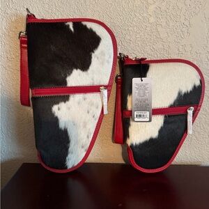 NWT Stylish Black, White and Red Genuine Leather Cowhide gun cases set